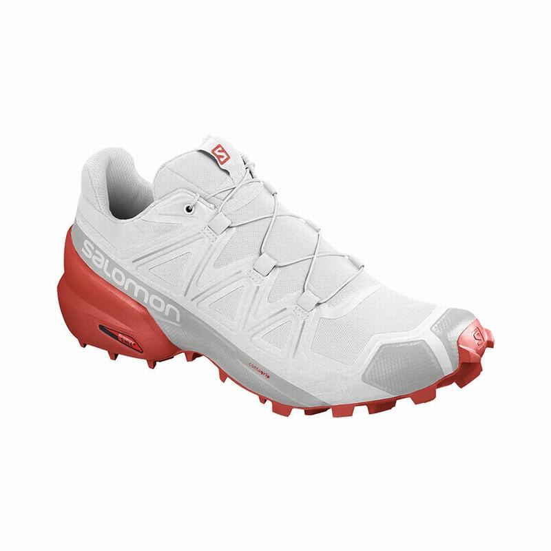 Salomon Singapore Mens Trail Running Shoes - SPEEDCROSS 5 White/Red | 07854-LCNG